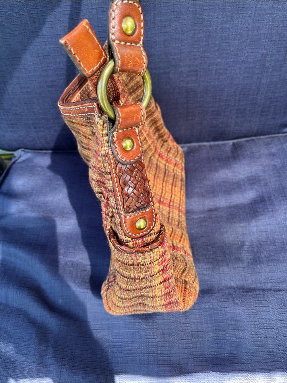 Fossil Woven Multicolor Shoulder Bag with Braided Brown Handle - Picture 3 of 7